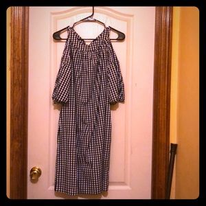 New York & Co. Gingham print cold shoulder dress